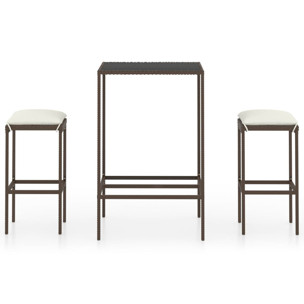 Ensemble de bar de jardin 3 pcs coussins résine tressée marron