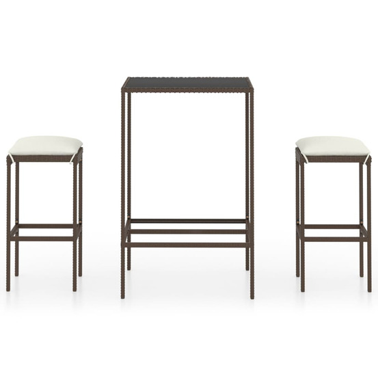 Ensemble de bar de jardin 3 pcs coussins résine tressée marron
