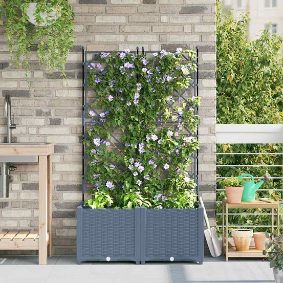 Lot de 2 jardinières hautes treillis extérieur gris clair 80x40x143 cm