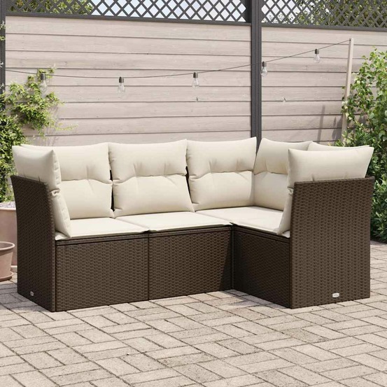 Salon de jardin 4 pcs avec coussins marron résine tressée