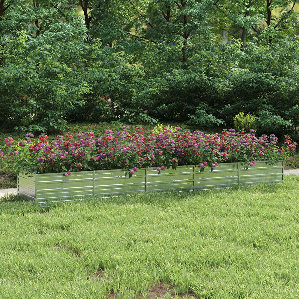 Grand carré potager acier galvanisé pour légumes et fleurs argenté 400x80x45cm