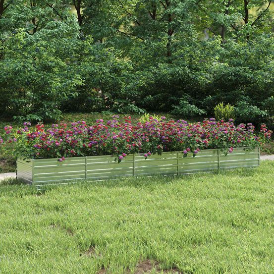 Grand carré potager acier galvanisé pour légumes et fleurs argenté 400x80x45cm