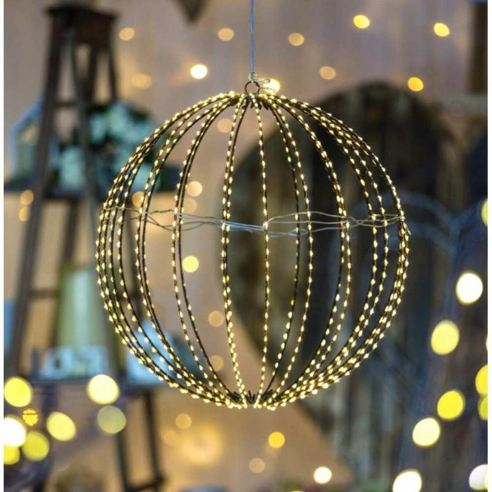 Sphère lumineuse 40cm 700 led blanc chaud fil cuivre structure métal marron lotti