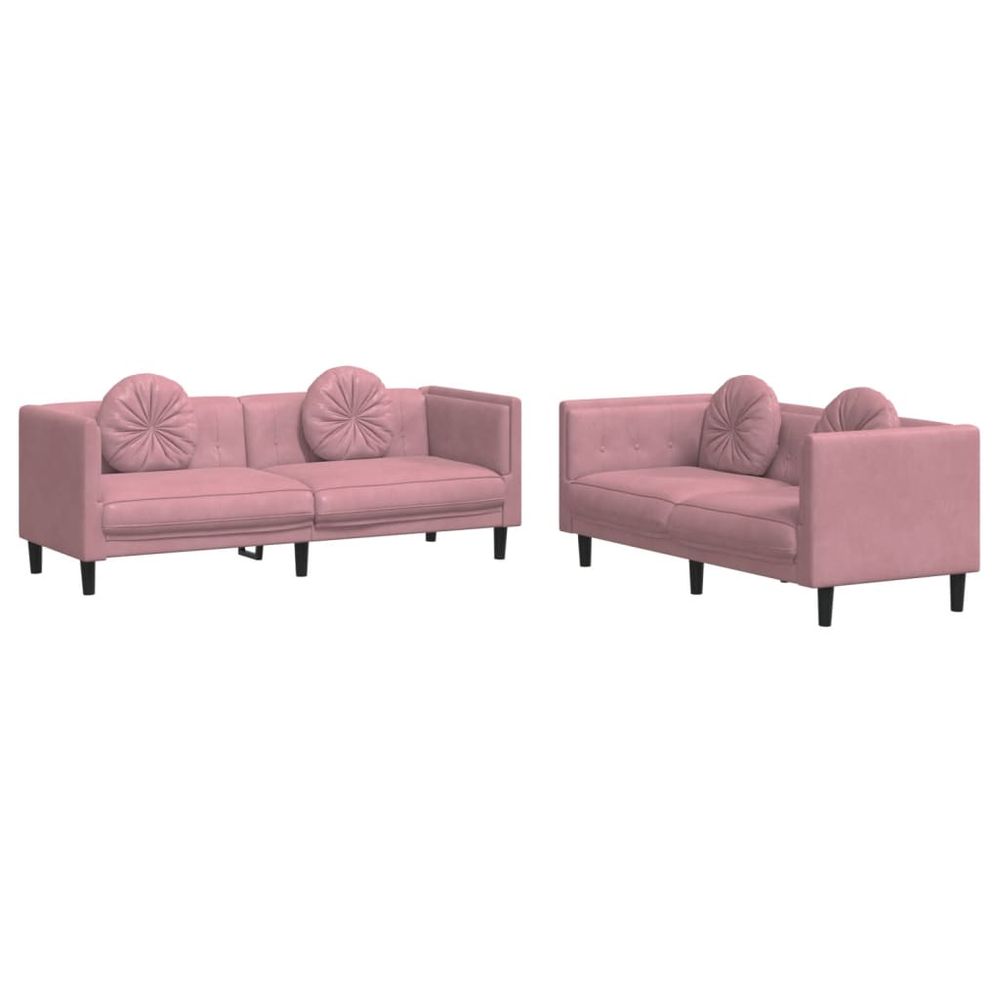 Ensemble de canapés 2 pcs avec coussins rose velours