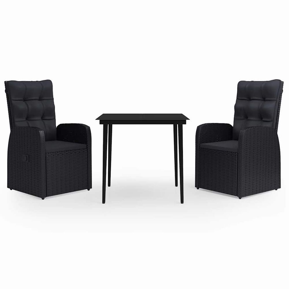 Ensemble à manger de jardin avec coussins 3 pcs noir