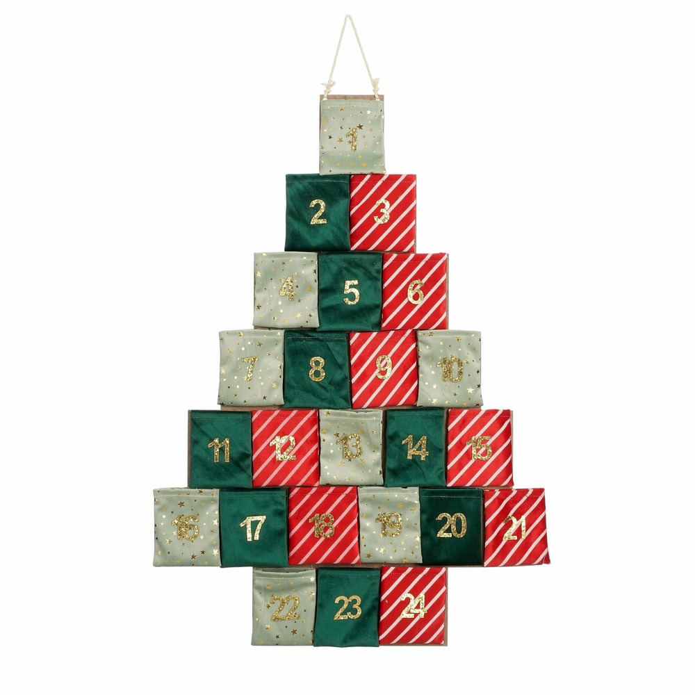 Mica decorations calendrier de l'avent - l72 x l1 x h51 cm - feutre - vert, rouge