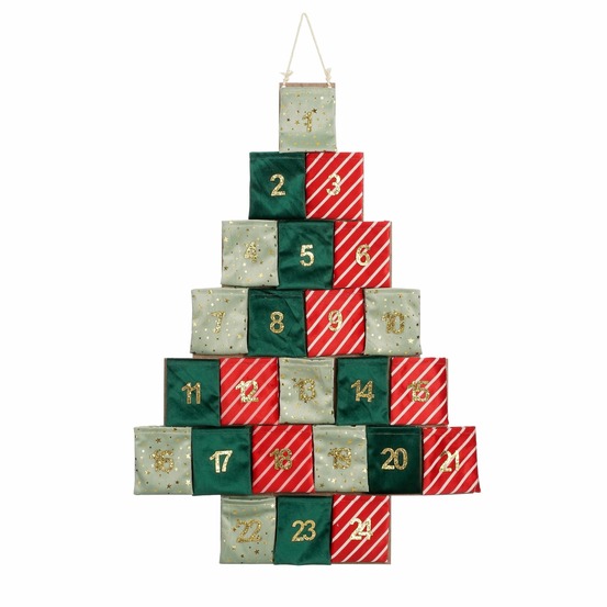 Mica decorations calendrier de l'avent - l72 x l1 x h51 cm - feutre - vert, rouge