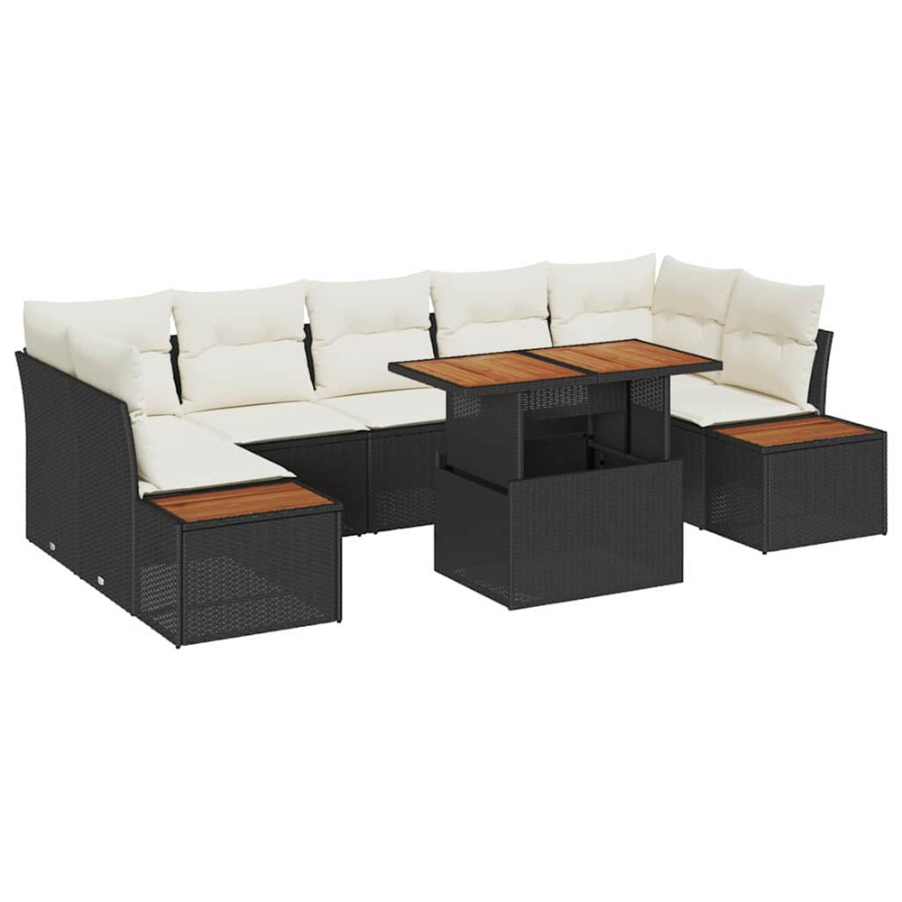 Ensemble de canapé de jardin 8 pcs noir poly rotin
