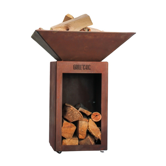 Auvergnat simple cuve corten - brasero carré avec rangement bois - design pratique et esthétique pour des soirées chaleureuses en