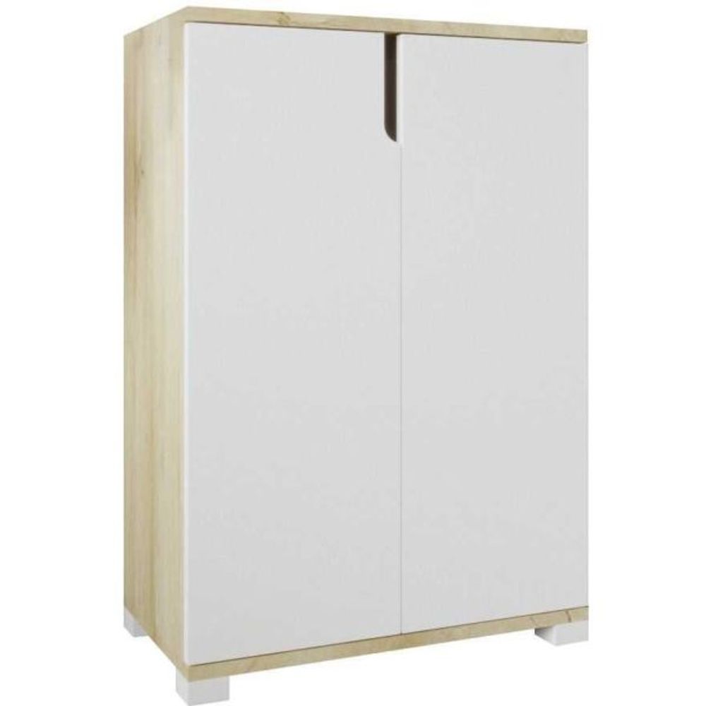 Meuble à chaussures 2 portes en aggloméré venedik blanc et chêne