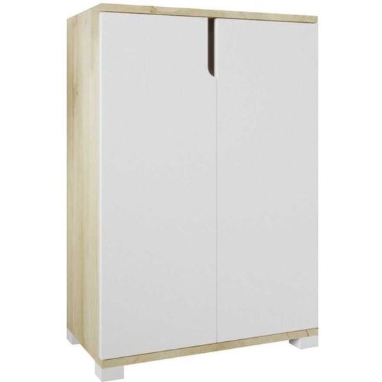 Meuble à chaussures 2 portes en aggloméré venedik blanc et chêne