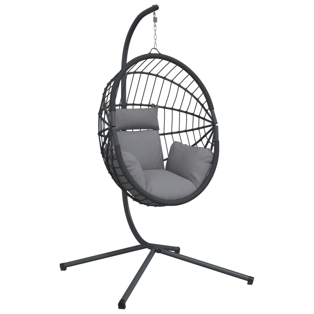 Chaise suspendue en forme d'œuf et support gris rotin et acier