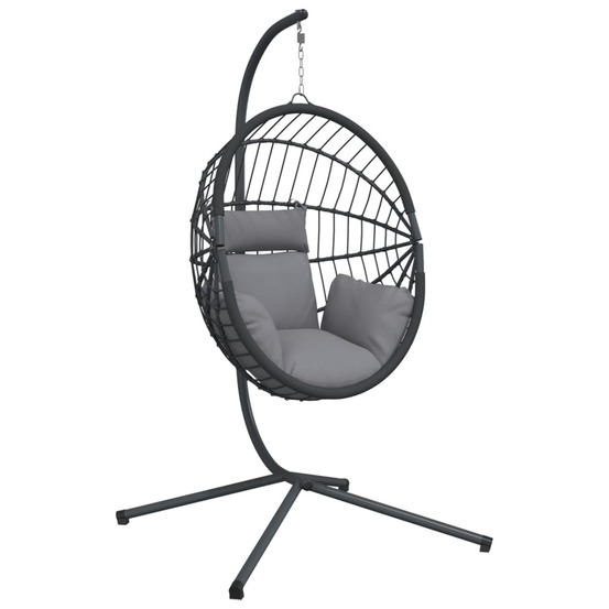 Chaise suspendue en forme d'œuf et support gris rotin et acier