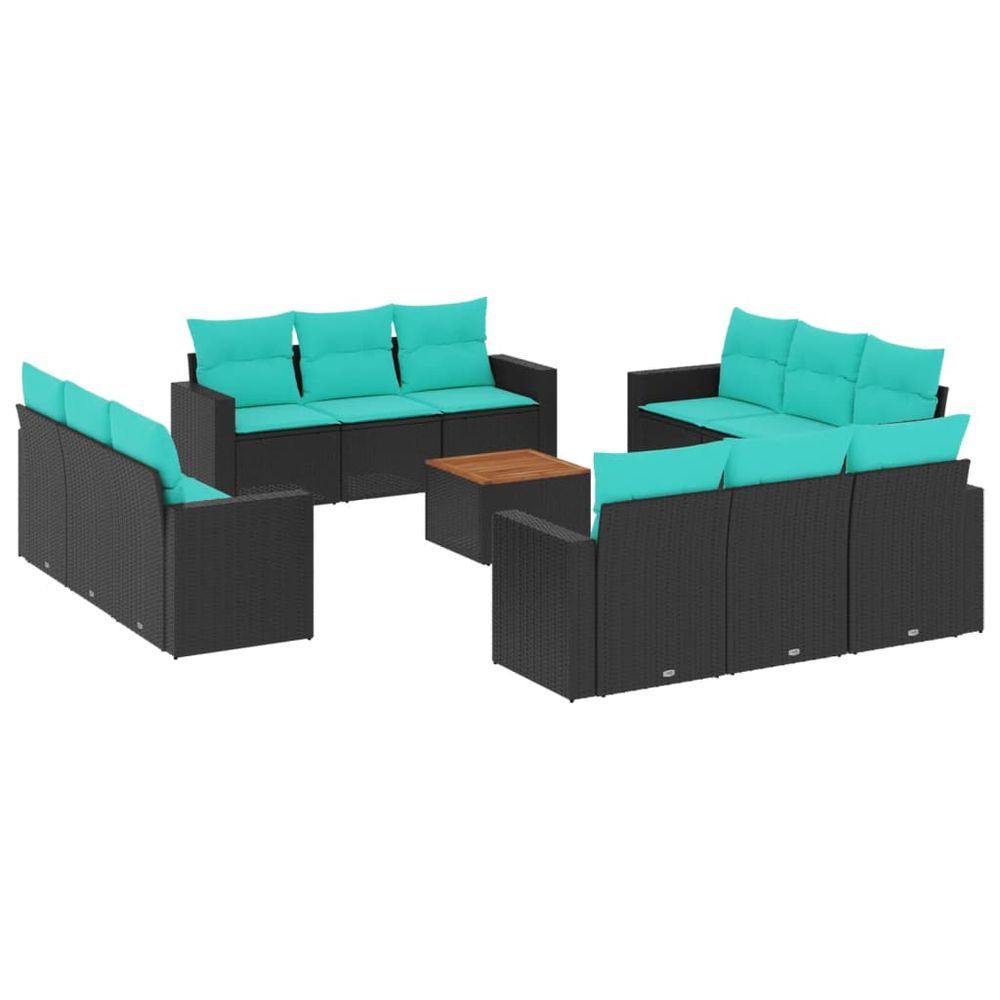 Salon de jardin avec coussins 13 pcs noir résine tressée