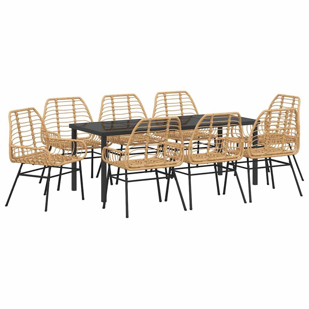Ensemble de salle à manger pour jardin 9 pc marron polyrotin