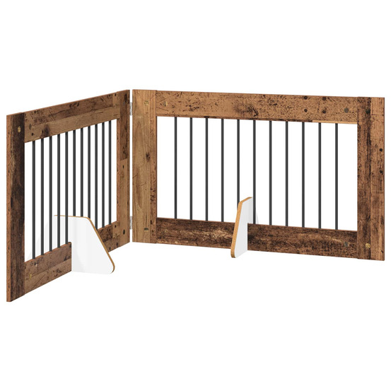 Porte de chien pliable avec supports 2 pcs bois ancien 200,5 cm
