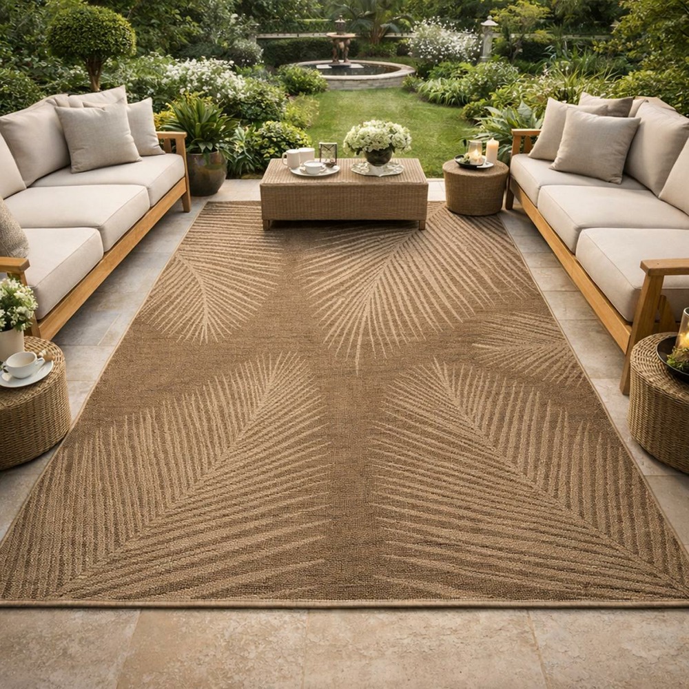 Tapis extérieur intérieur 80x150 lyn13 reza 4 aspect jute motif feuilles