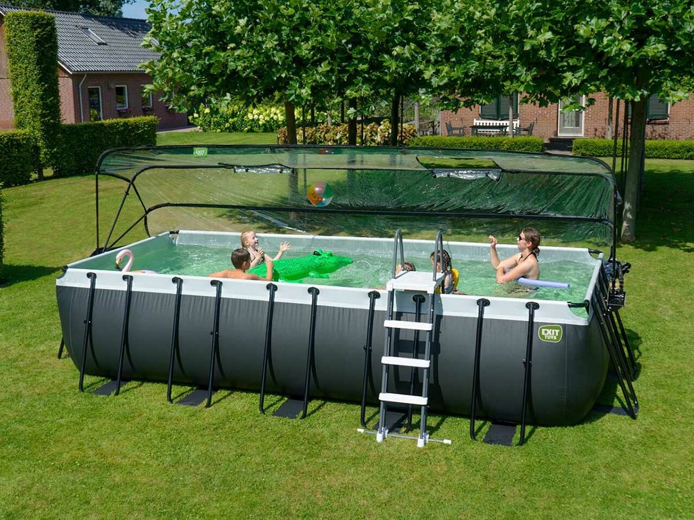 Piscine tubulaire black leather rectangulaire 5,40 x 2,50 x 1,22 m avec dôme