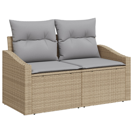 Ensemble de canapé de jardin 7 pièces avec coussins beige poly rotin acacia