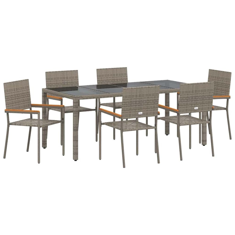 Ensemble de salle à manger pour jardin 7 pc gris polyrotin