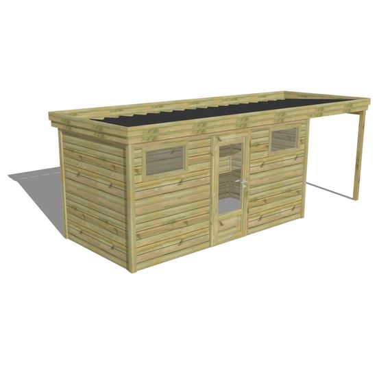Abri de jardin bois pin traité autoclave 27mm - 6,34x2,14m / 14m2 - bac acier - abri français