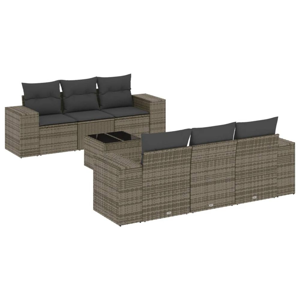 Salon de jardin avec coussins 7 pcs gris résine tressée