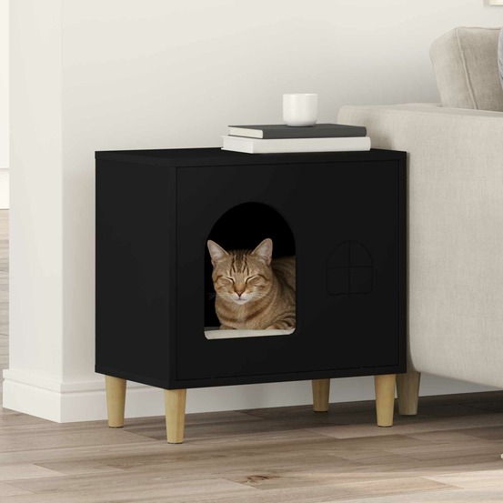 Maison pour chat noir 51 x 30 x 52 cm bois d'ingénierie