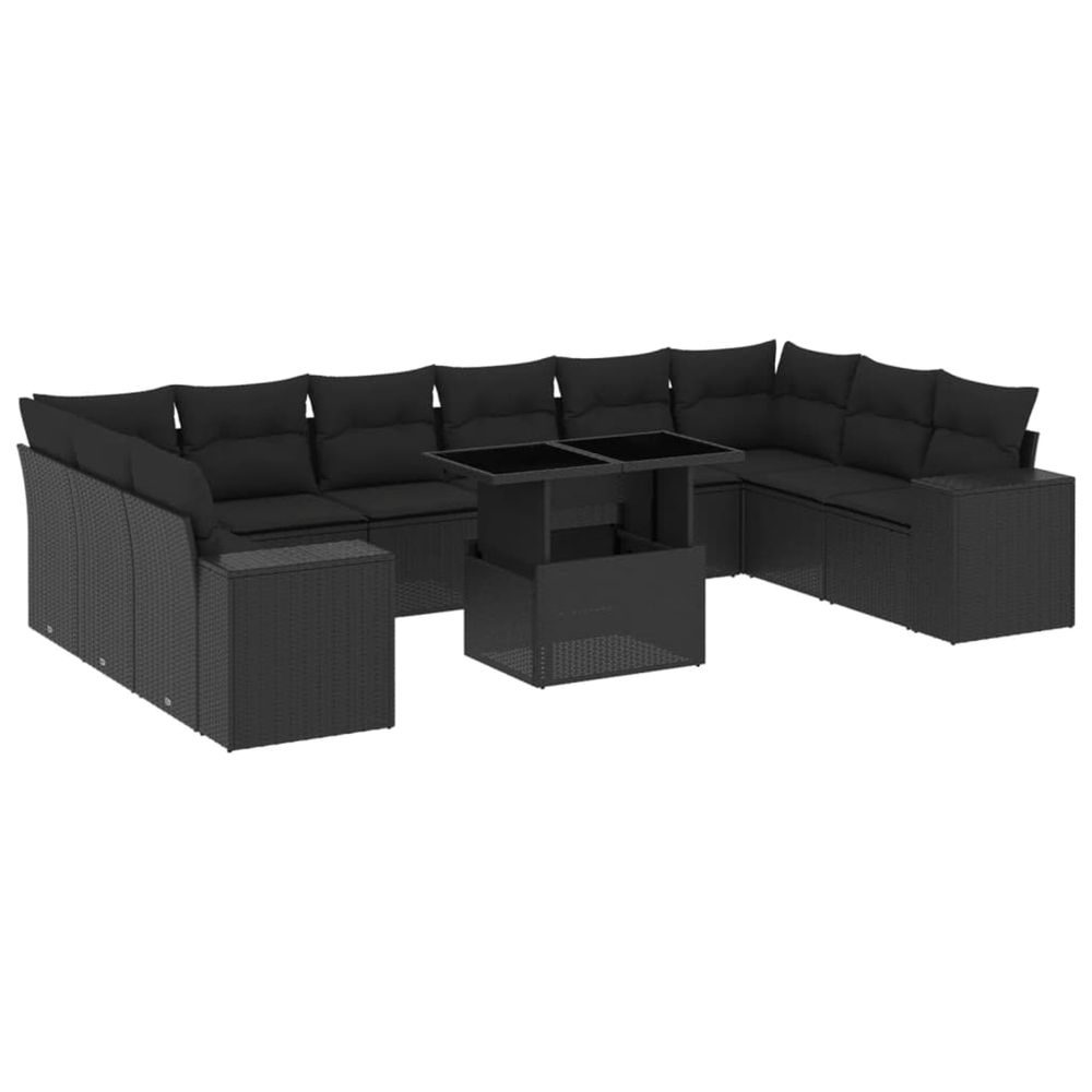 Salon de jardin 11 pcs avec coussins noir résine tressée