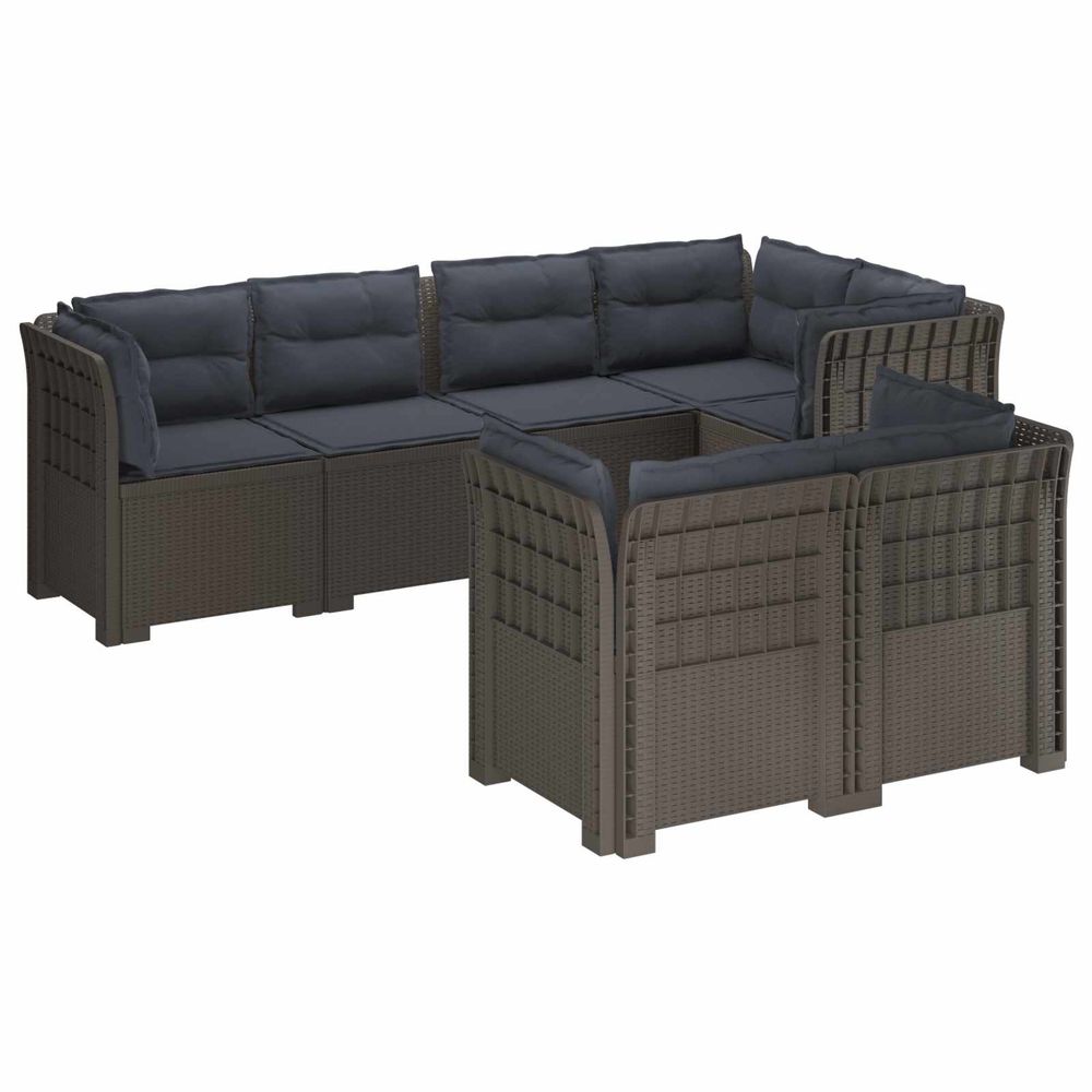 Canapé de jardin 7 places avec coussins look rattan pp