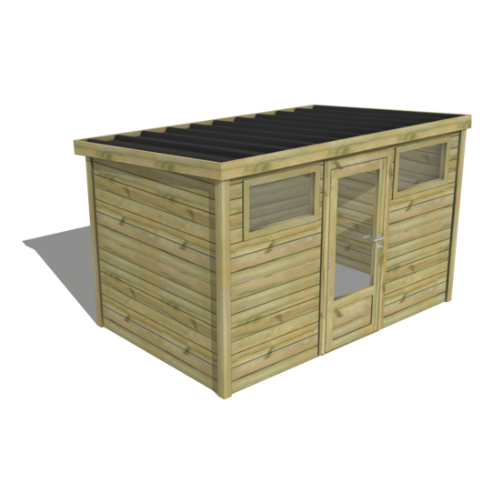 Abri de jardin bois pin traité autoclave 27mm - essentiel - 3,44x2,14m / 7m2 - bac acier - abri français