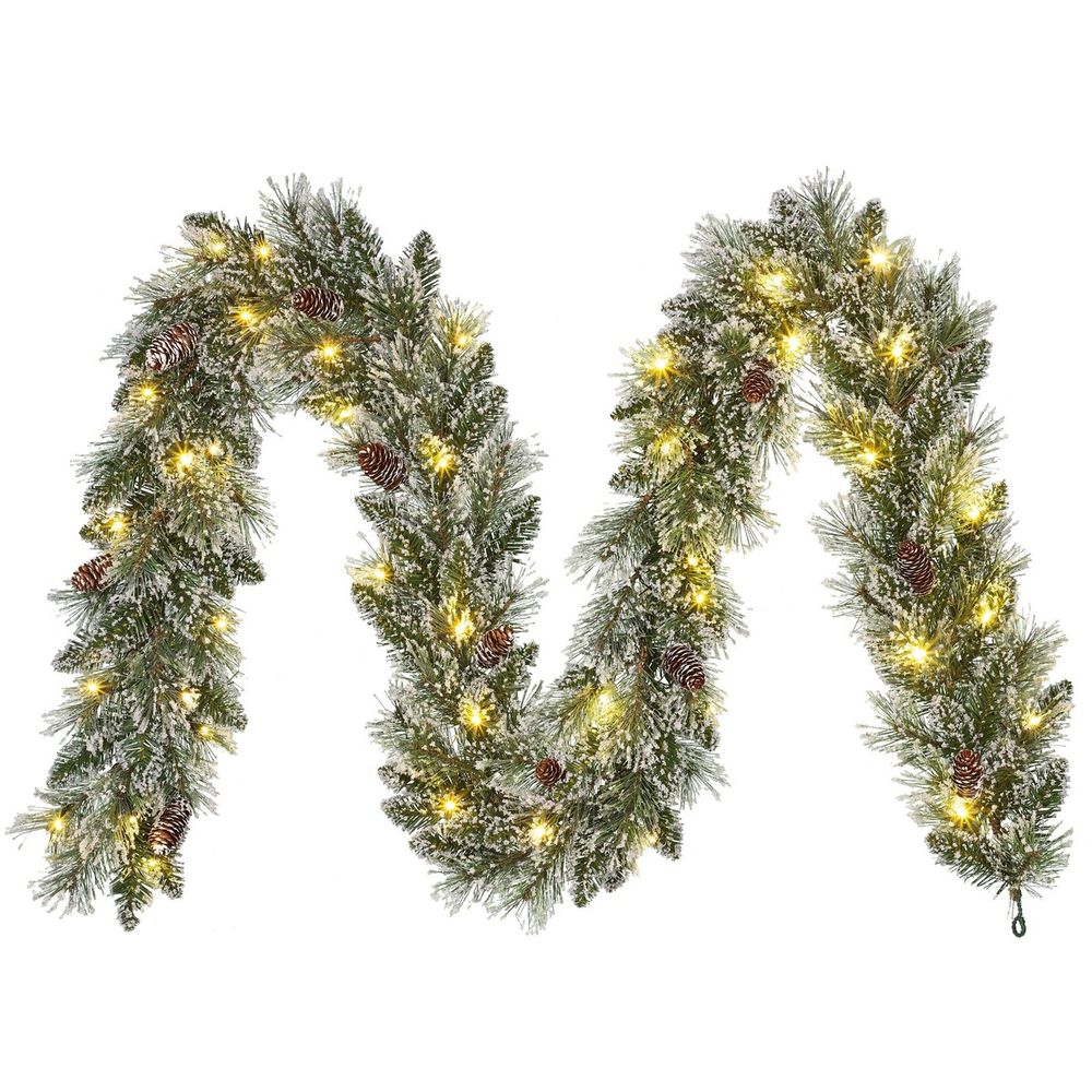 Black box trees vandans guirlande de noël vert avec éclairage led - décoration noël avec pommes de pin et effet neige - guirlande
