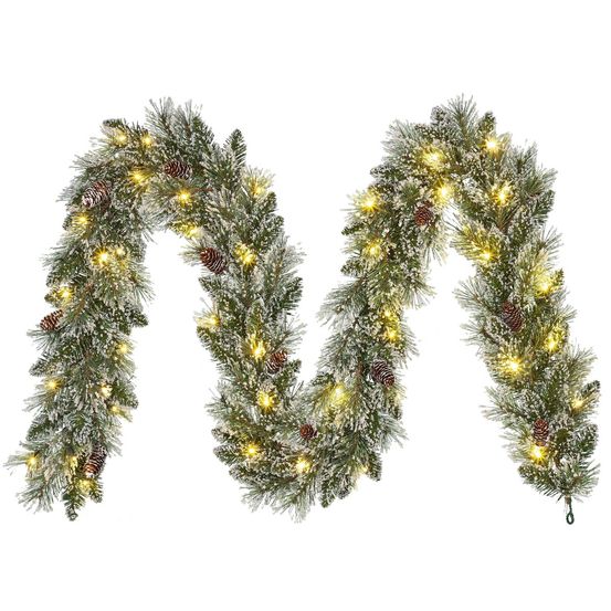 Black box trees vandans guirlande de noël vert avec éclairage led - décoration noël avec pommes de pin et effet neige - guirlande