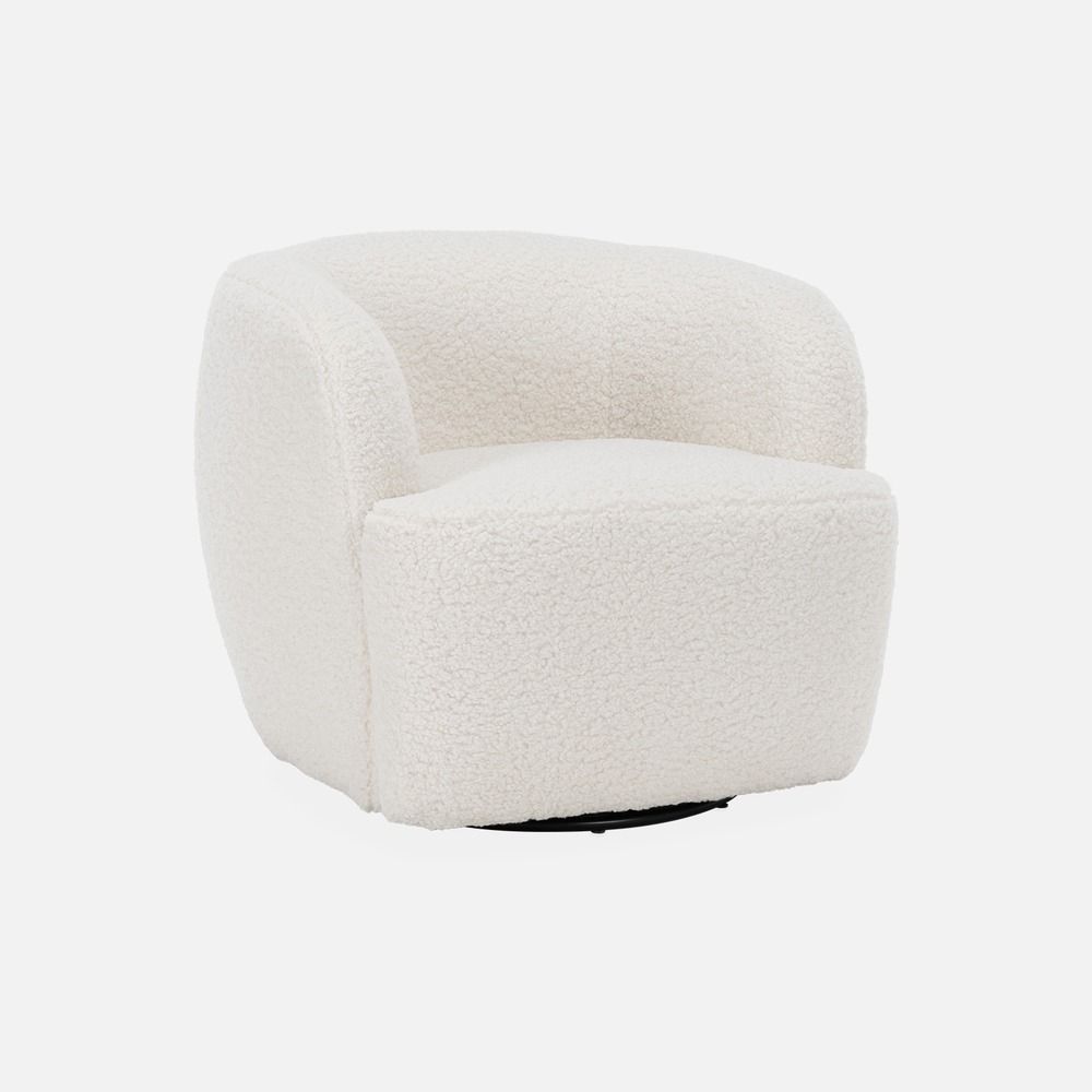 Fauteuil cosy rond pivotant en bouclette crème, laya, l 79,5 x p 77,5 x h 67cm
