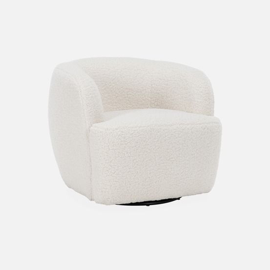Fauteuil cosy rond pivotant en bouclette crème, laya, l 79,5 x p 77,5 x h 67cm