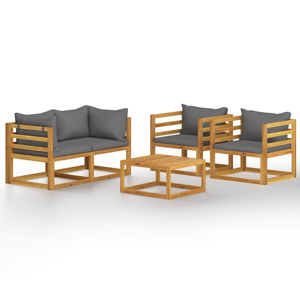Salon de jardin 5 pcs avec coussin bois d'acacia solide