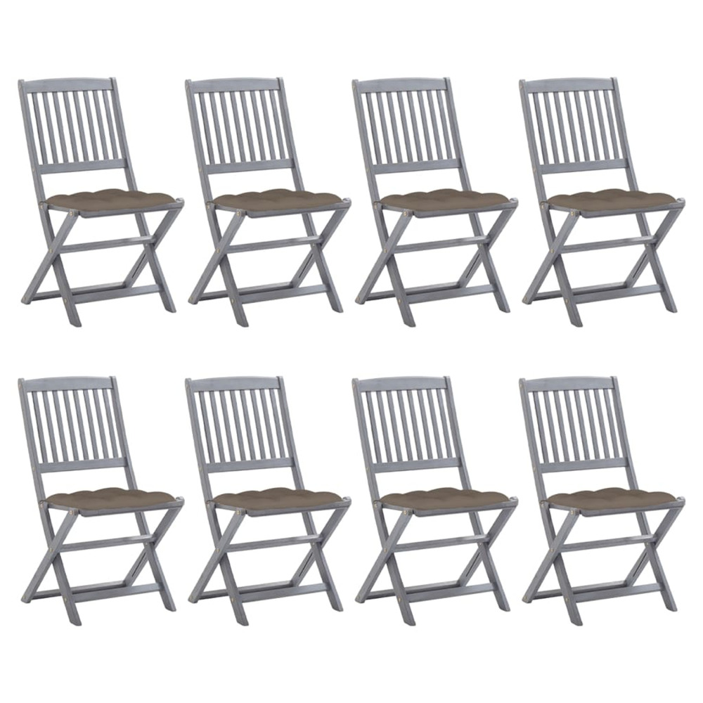Chaises pliables d'extérieur lot de 8 et coussins bois d'acacia