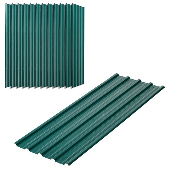 Lot de 12 panneaux de rechange en acier galvanisé pour abri de jardin 129x45 cm vert - comfortxl outdoor living