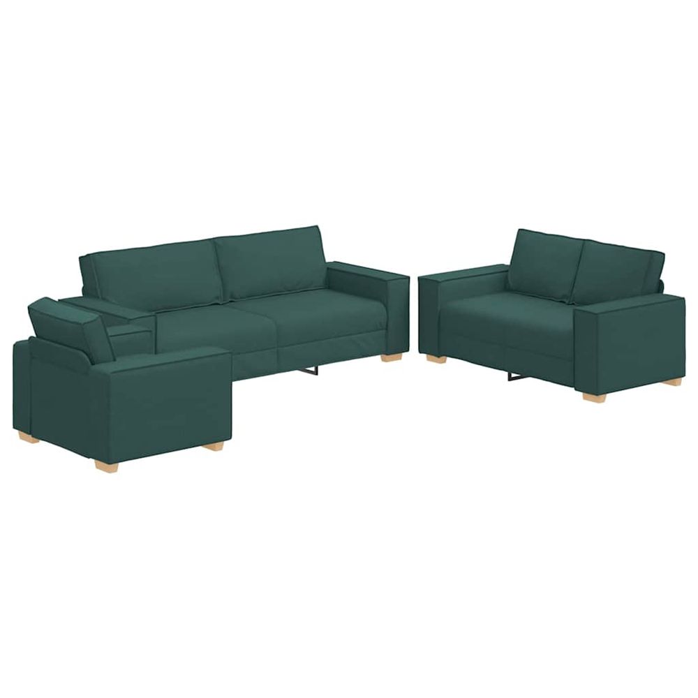 Canapé 3 pc vert foncé tissu en lin mélangé
