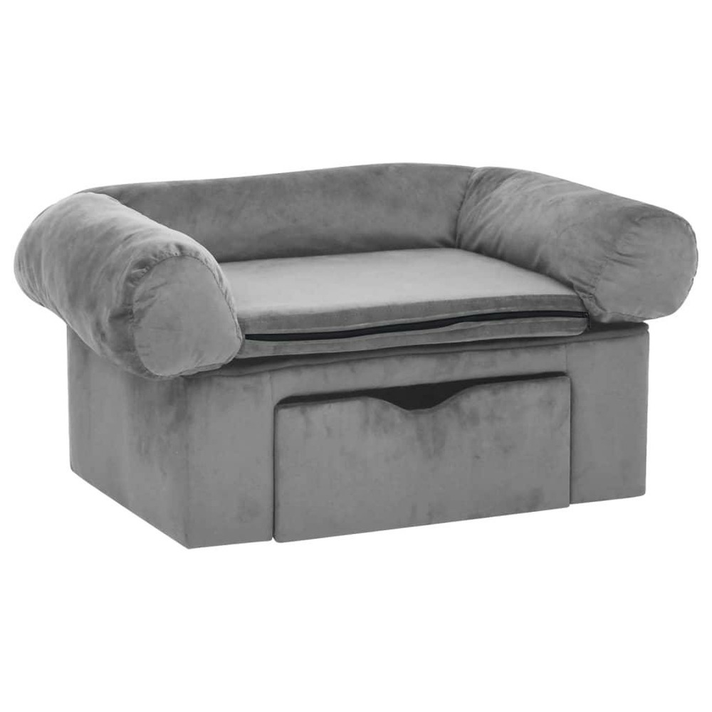 Canapé pour chien avec tiroir 75 cm peluche gris