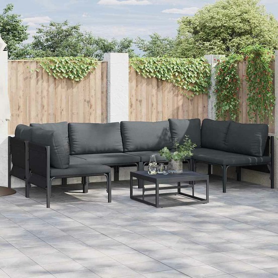 Ensemble de canapé de jardin avec coussin 7 pcs noir acier