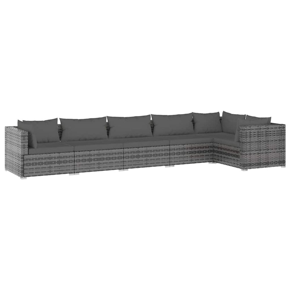 Salon de jardin 6 pcs avec coussins résine tressée gris