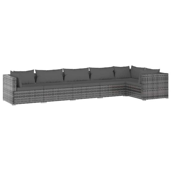 Salon de jardin 6 pcs avec coussins résine tressée gris