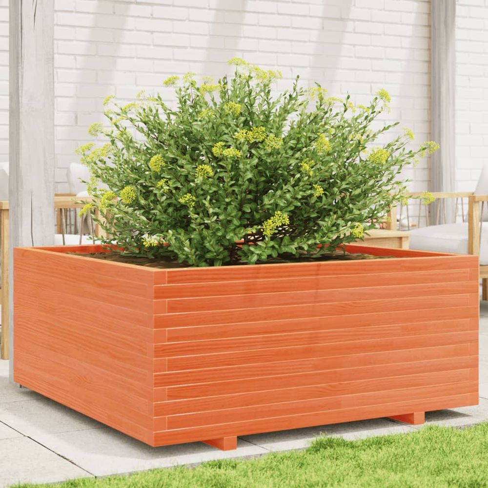 Jardinière carrée bois massif xxl pour jardin terrasse balcon marron 110cm