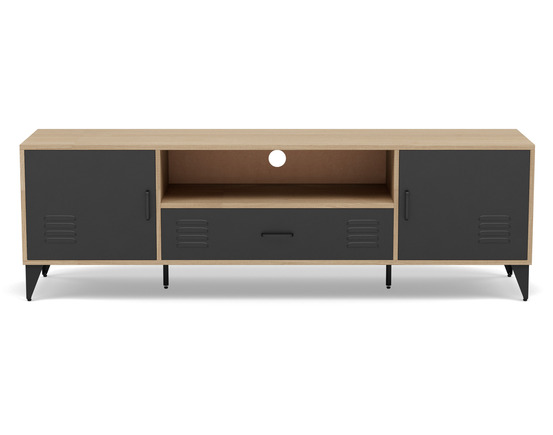 Tribeca - meuble tv - effet bois et métal noir - 2 portes et 1 tiroir - 160 cm