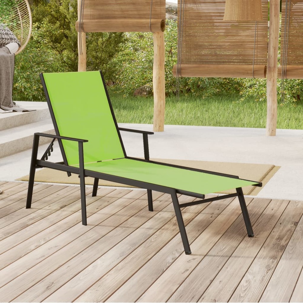 Chaise longue acier et tissu textilène vert