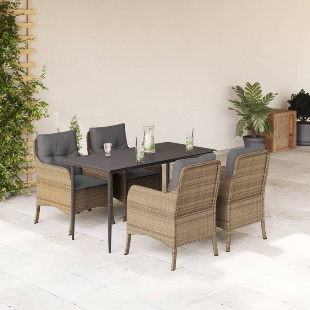 Ensemble à manger de jardin avec coussins 5pcs beige poly rotin