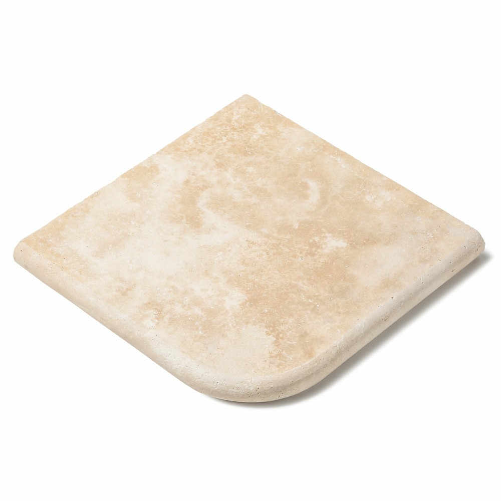Margelle angle sortant travertin beige clair 33x33x3 cm bord 1/2 rond (à l'unité) - ro'ma nature