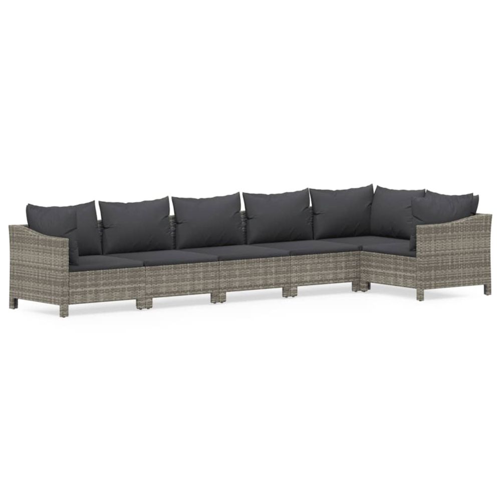 Salon de jardin 6 pcs avec coussins gris résine tressée