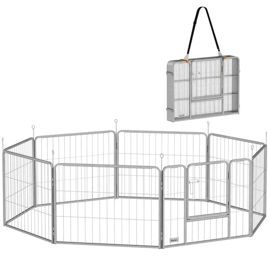 Parc pour chiot 8 panneaux acier inoxydable 80 x 60 cm modulable pliable et portable