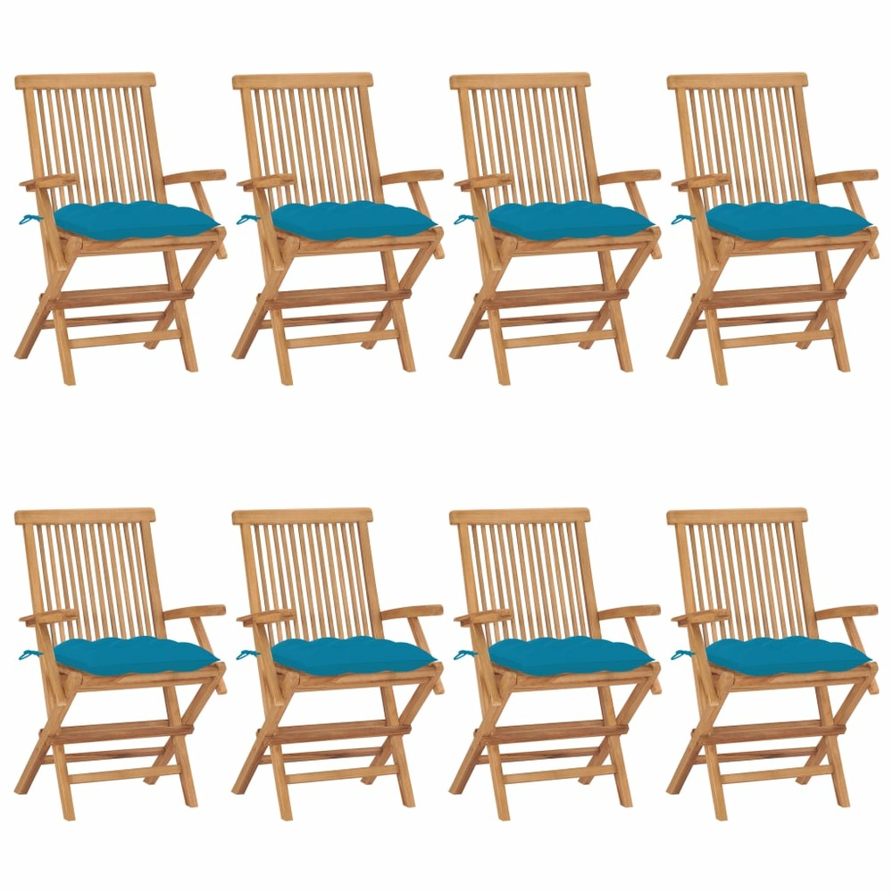 Chaises de jardin avec coussins bleu clair lot de 8 teck massif